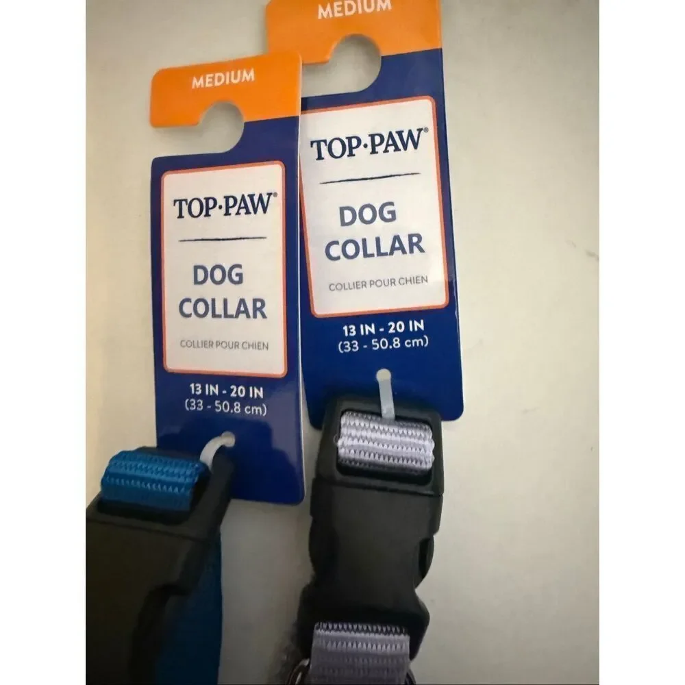 Lot Of 2 Top Paw Signature Pet Dog Adjustable Collar Blue & Purple Medium NWT